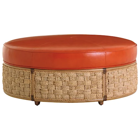 St. Barts Cocktail Ottoman with Woven Banana Leaf Detail